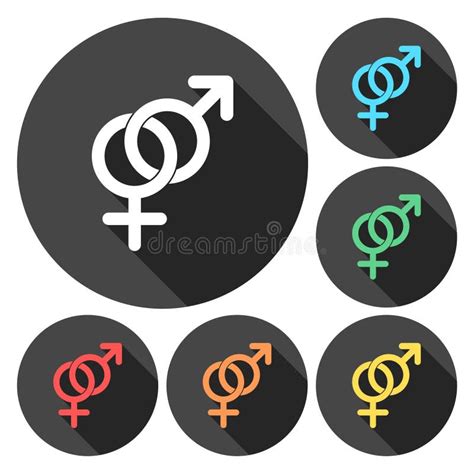 Male And Female Sex Symbol Set With Long Shadow Stock Vector