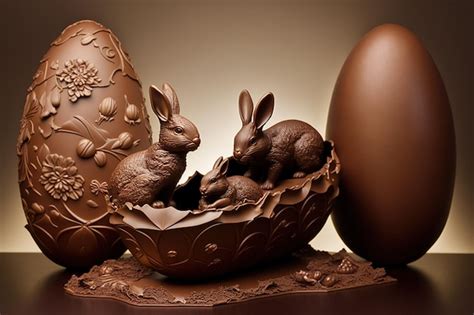 Premium Ai Image Chocolate Easter Eggs With Rabbits On The Top