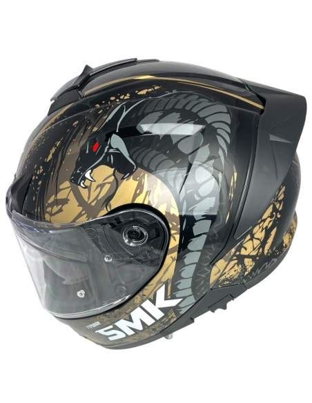 Casco Integral Marca SMK Typhoon Reptile Decorado NEGRO Dorado Brillo