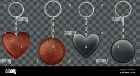 Realistic Vector Black Brown Leather Keychains In Different Shapes