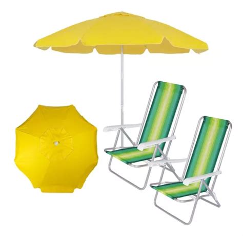 Kit Praia Guarda Sol Amarelo Bagum 1 60 M 2 Cadeiras Parcelamento