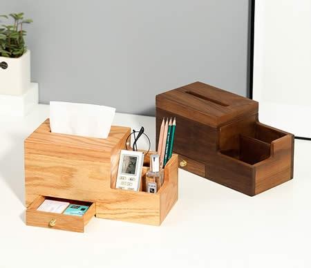 Multifunctional Wooden Desktop Organizer Storage Box Tissue Box Feelgift