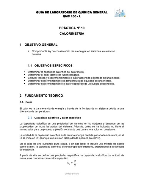 Calorimetria Qmc Qmc L Pr Ctica N Calorimetria