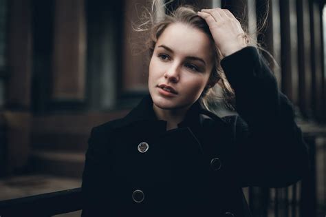 Women Portrait Blonde Julia Tavrina Face Coats Looking Away