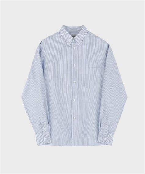 MUSINSA LIEU HOMME Big Pocket Oxford Overshirt Striped Blue