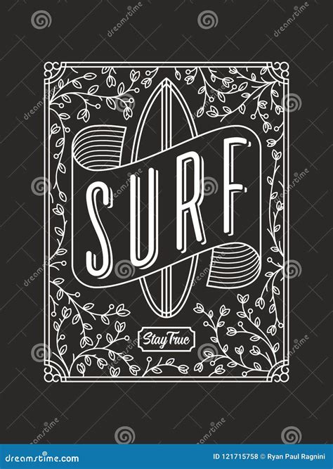 Llevado Practicar Surf Blanco En Fondo Negro Ilustraci N Del Vector