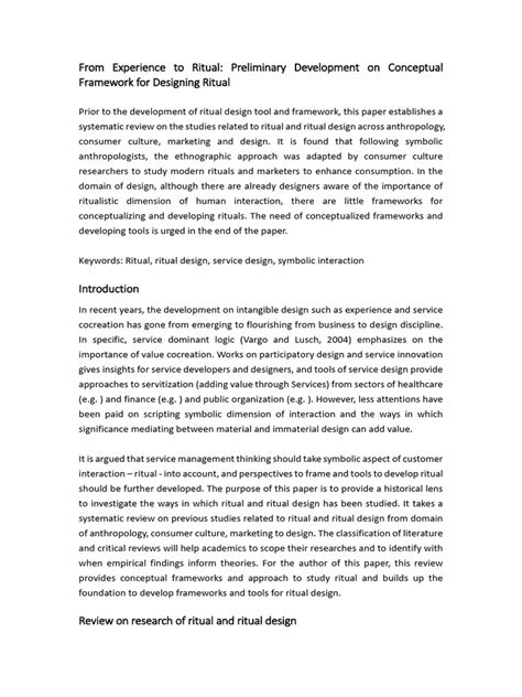From Experience To Ritual: Preliminary Development On Conceptual Framework For Designing Ritual ...