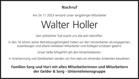 Walter Holler Traueranzeige Trauer InFranken De