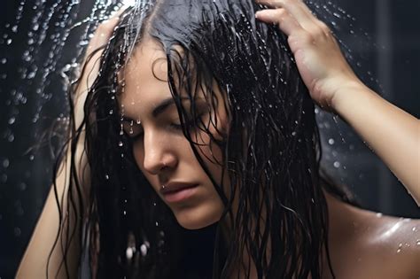 Premium Ai Image Refreshing Shower Experience Woman With Wet Hair