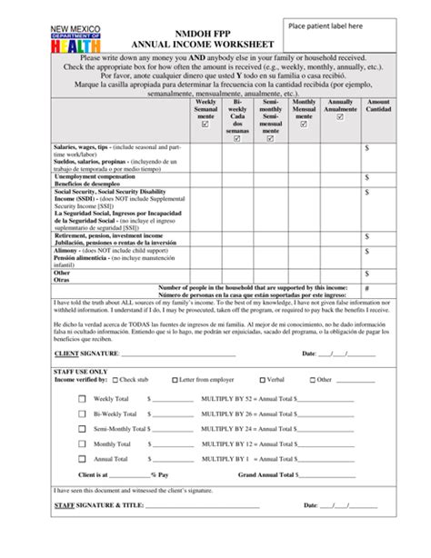 New Mexico Family Planning Annual Income Worksheet - Fill Out, Sign ...