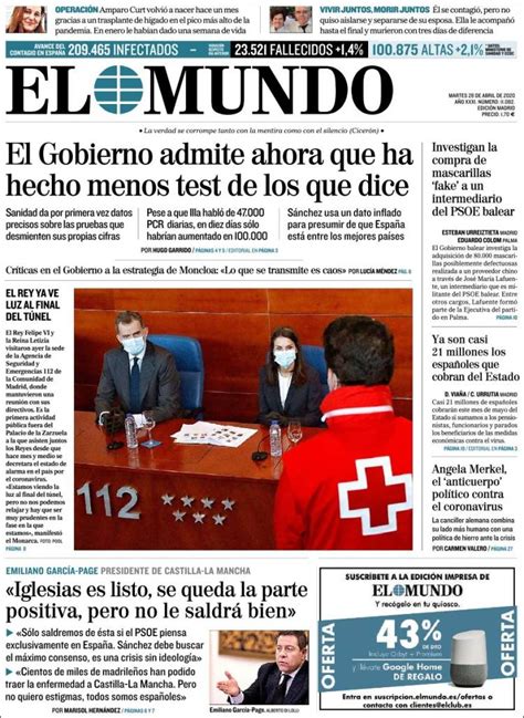 Portada Del Diario El Mundo Del Día 28042020 News Europa