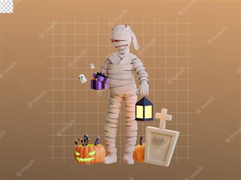 Premium Psd 3d Character Halloween Mummy Illustration Bring Tbox