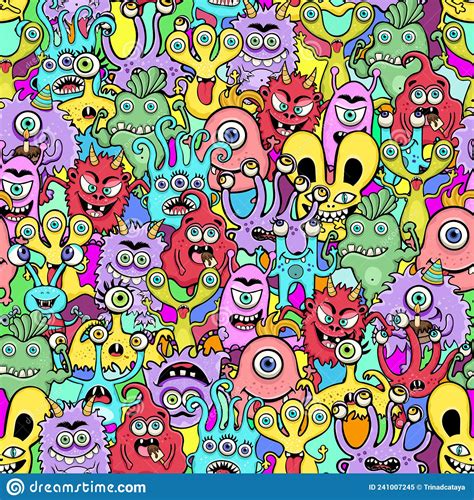 Doodle Characters Cute Monsters Colored