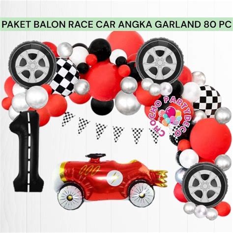 Jual Paket Balon Race Car Hotwheels Angka Garland Pc Dekorasi