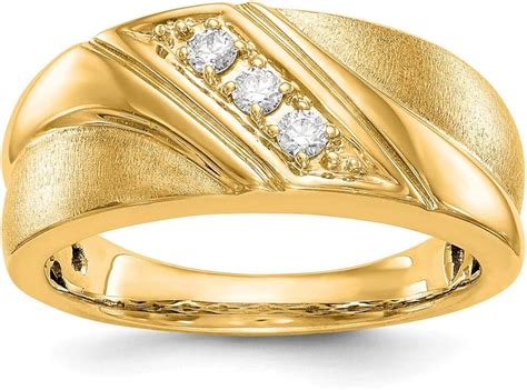 Anillo De Boda Para Hombre De Oro Amarillo De 14 Quilates Con Diamantes