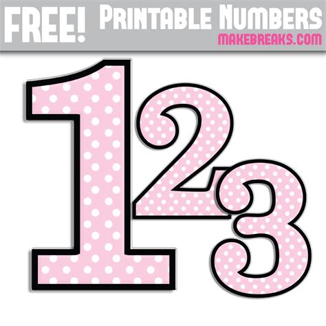 Pink Polkadot With Black Edge Printable Numbers 0 9 Make Breaks