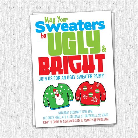 Ugly Sweater Party Invitation Tacky Holiday Christmas