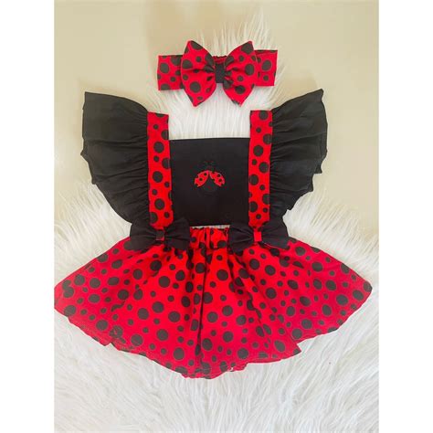 Jardineira Romper Body Joaninha Ladybug Miraculos Saia Fantasia