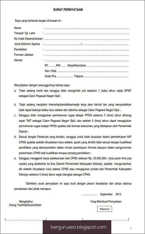 Contoh Surat Pernyataan Kesanggupan Memenuhi Target Surat Permohonan