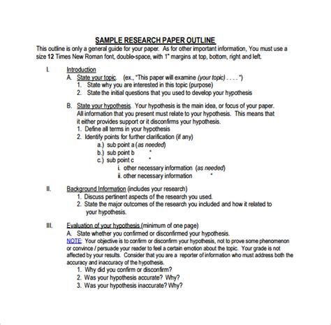 Free Sample Research Paper Outline Templates In Pdf