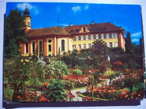 POSTKARTE INSEL MAINAU im Bodensee Rosengarten mit Schloß und Kirche