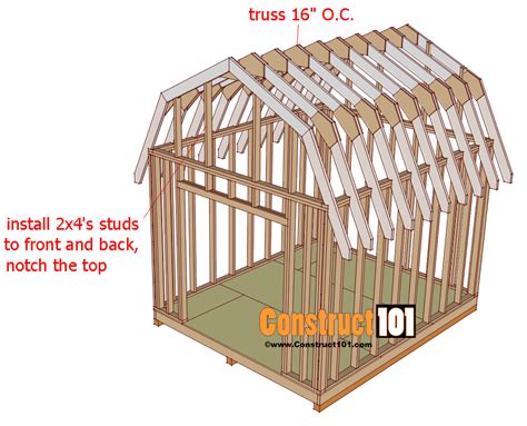 Shed Plans 10x12 Gambrel Shed Truss Installed Construct101