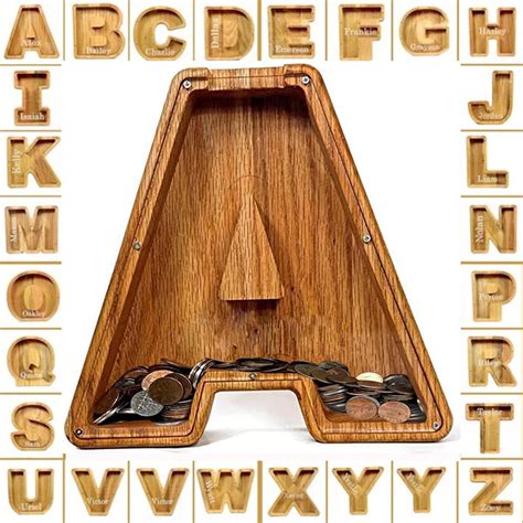 Piggy Bank Personalized Alphabet Piggy Bank Wooden Money Box Money