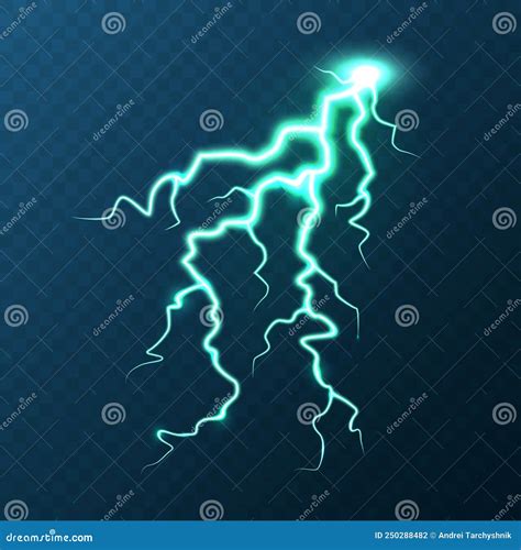 Realistic Colorful Lightning On Blue Background Thunderstorm And