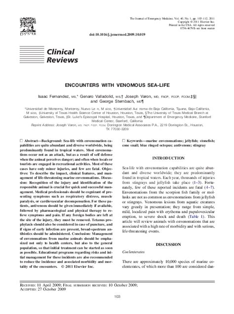 (PDF) Encounters with Venomous Sea-Life | Isaac Fernandez - Academia.edu