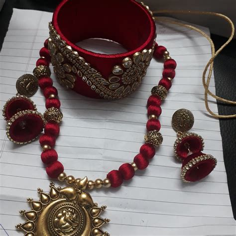 Red Golden Maroon Silk Thread Necklace Set Packaging Type Box At Rs