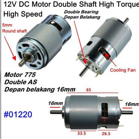 Jual Dinamo DC Double Axis Bearing Motor 775 High Speed Torsi