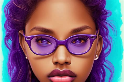 Beautiful Brownskinned Girl In Purple And Turquoise Glasses With A Purple Butterfly · Creative