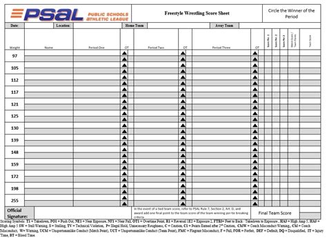 8 Free Sample Wrestling Score Sheet Samples Printable Samples