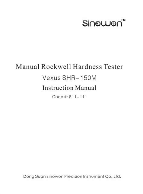 Pdf Sinowon Rockwell Hardness Tester Shr M Operation Manual En