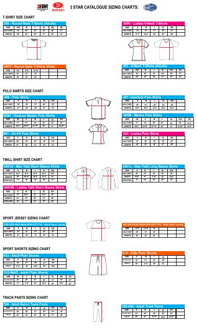 Sportswear Size Chart 3 Star Blue Pink Orange Download Printable Pdf Templateroller