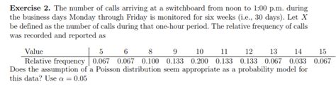 Solved Exercise The Number Of Calls Arriving At A Chegg