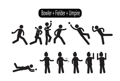 Cricket Bowler Fielder And Umpire Pictogram Vector Illustration