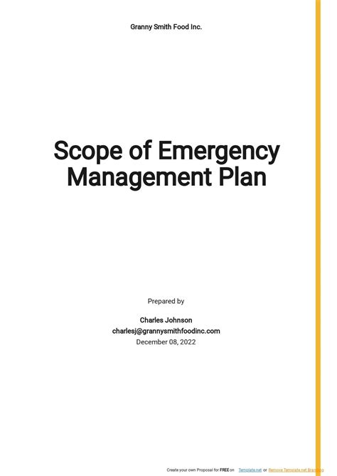 Scope Of Emergency Management Plan Template Google Docs Word Apple