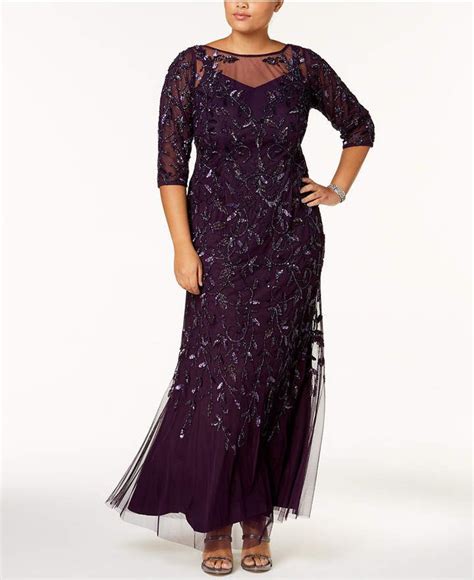 Adrianna Papell Plus Size Beaded Mesh Gown Macy Dresses Elegant