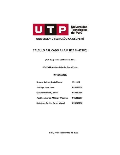 Acv S Tarea Calificada Universidad Tecnolgica Del Per Calculo