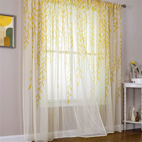 Broshan Yellow Sheer Curtain 2 Panels 108 Inch Long Sheer Curtains Leaf Pattern