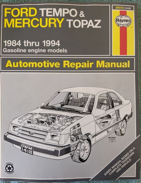 Haynes Repair Manual Ford Tempo Mercury Topaz