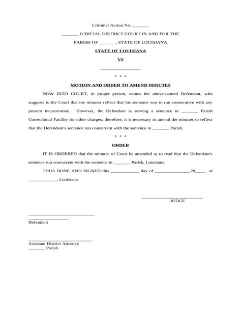 Motion And Order To Amend Minutes Louisiana Fill Out Sign Online