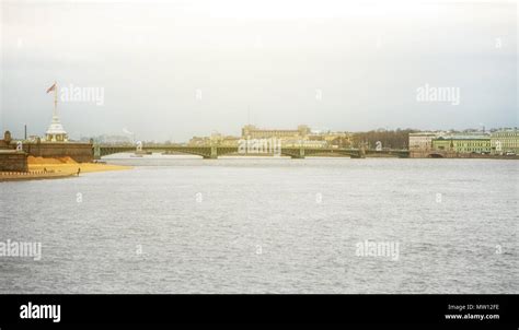 Troitsky Drawbridge Bridge Across The Neva River In St Petersburg