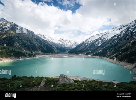 Big Almaty Lake High Mountain Lake With Turquoise Water Stock Photo