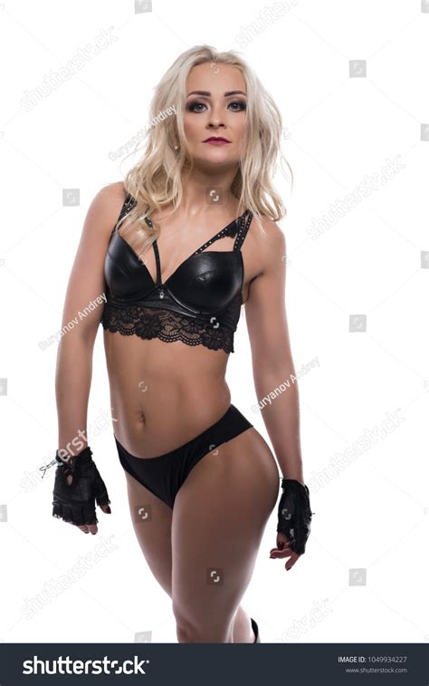 Sexy Blonde Lace Lingerie Cropped Isolated Stock Photo 1049934227
