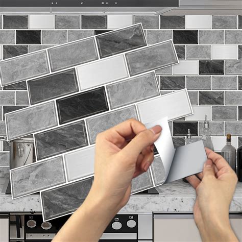 2pcs Grey Black Peel And Stick Tile Backsplash 12 X12 Kitchen Vinyl 3d Self Adhesive Tile