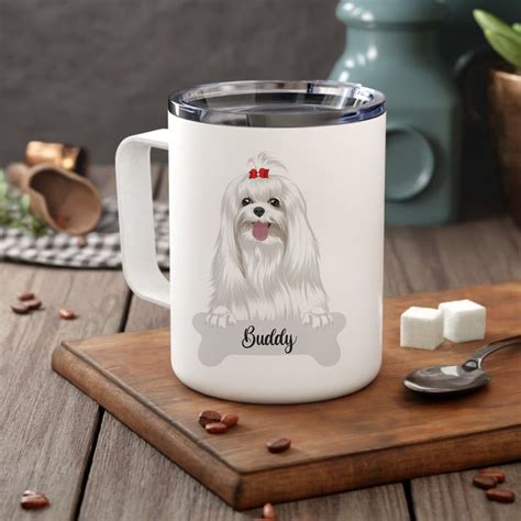 Personalized Maltese Insulated Coffee Mug, Dog Owner Portrait Mug, Maltese Owner Custom Dog Mug ...