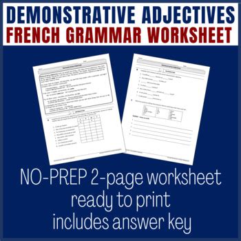 Demonstrative Adjectives FRENCH Grammar Worksheet Level 1 TPT