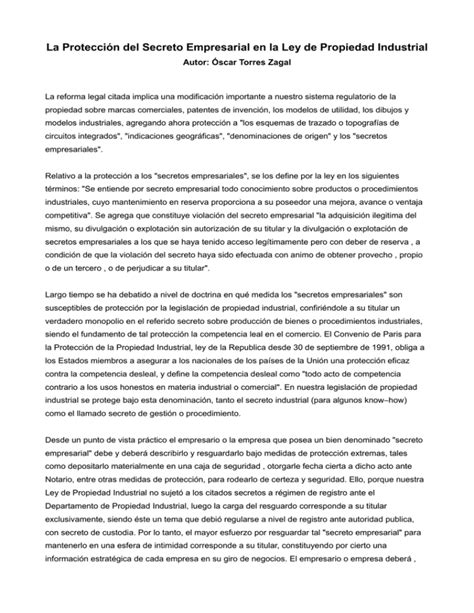 La Protecci N Del Secreto Empresarial En La Ley De Propiedad